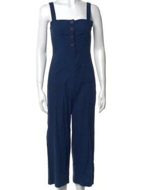 STAUD Boats At The Dock Button Up Deep Blue Jumpsuit
